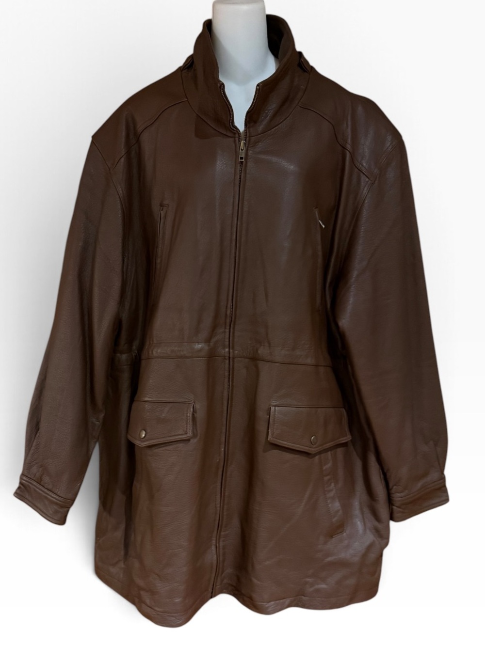 Orvis Brown Leather Anorak Coat Mens Size XL